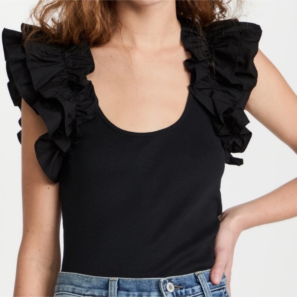 Ulla Johnson Ruffled-Sleeve Koa Top in Black Sz M